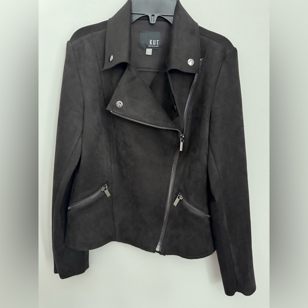 Kut From The Kloth Quinn faux suede moto jacket, asymmetrical zipper- small